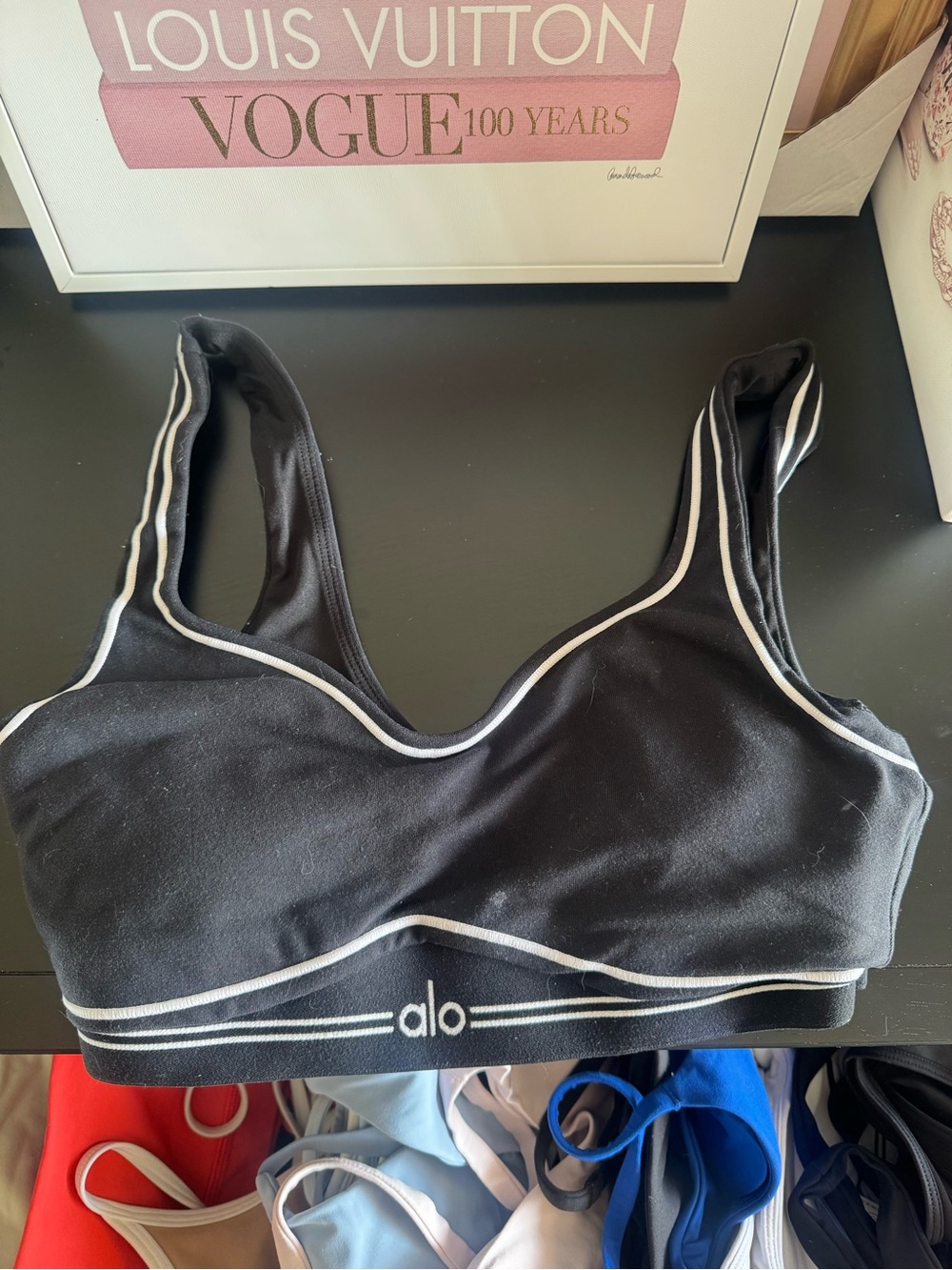 ALO Yoga Black Sports Bra with White Contrast Piping